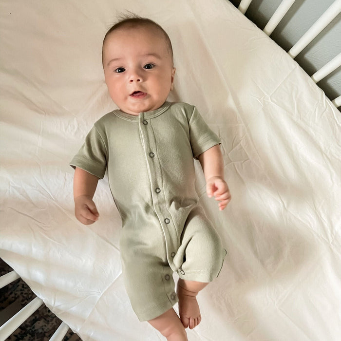 Organic S/Sleeve Romper - Fern & Flower Solids