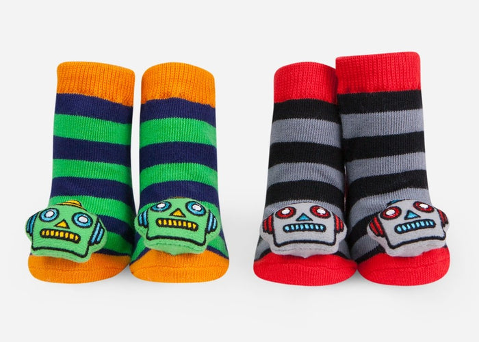 Waddle Baby Socks- Robot Rattle Socks
